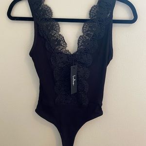 Ravalli Black Lace Ribbed Sleeveless Bodysuit